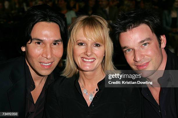 Joe lupo and Jesse Garza of Visual Therapy and Jane Shepherdson of Topshop attend the L'Oreal Paris Runway 1 show as part of L'Oreal Melbourne...