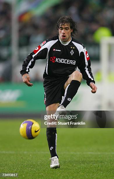 Federico Insua of Gladbach in action during the Bundesliga match between VFL Wolfsburg and Borussia Monchengladbach at the Volkswagen Arena on March...