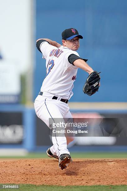 Billy Wagner of the New York Mets pitches against the Detroit Tigers in a spring training game on February 28, 2007 at Tradition Field in Port Saint...