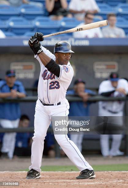 Julio Franco of the New York Mets stands ready at bat against the Detroit Tigers in a spring training game on February 28, 2007 at Tradition Field in...