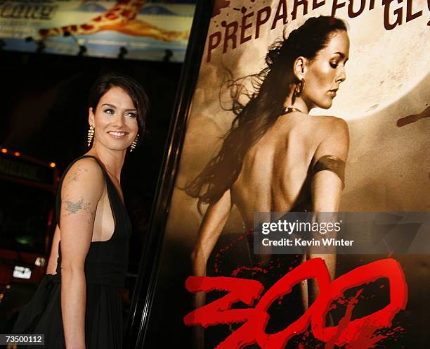 Actress Lena Headey arrives at the premiere of Warner Bros. Picture's "300" at the Chinese Theater on March 5, 2007 in Los Angeles, California.