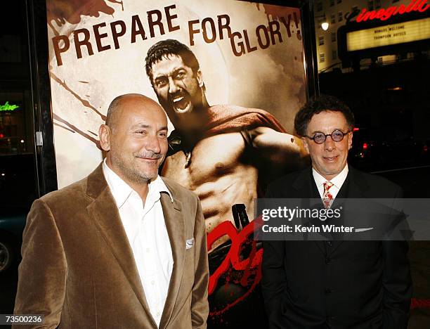 Producers Gianni Nunnari and Mark Canton pose at the premiere of Warner Bros. Picture's "300" at the Chinese Theater on March 5, 2007 in Los Angeles,...