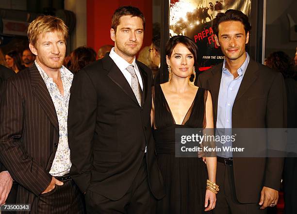 Actors David Wenham, Gerard Butler, Lena Headey and Rodrigo Santoro pose at the premiere of Warner Bros. Picture's "300" at the Chinese Theater on...