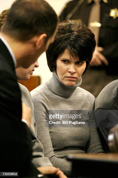 Alicia Standefer, the sister of murder victim Tara Lynn Grant, sits in a courtroom awaiting the arraignment of Tara's husband, Stephen Grant at the...
