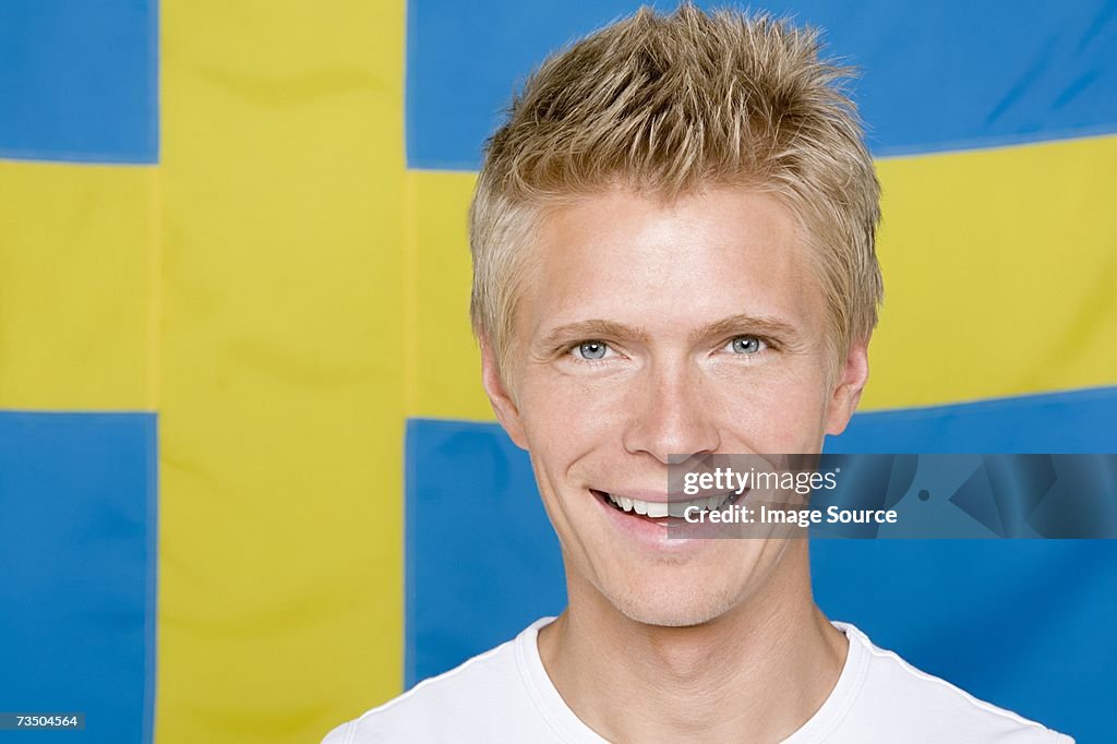 Man with a swedish flag