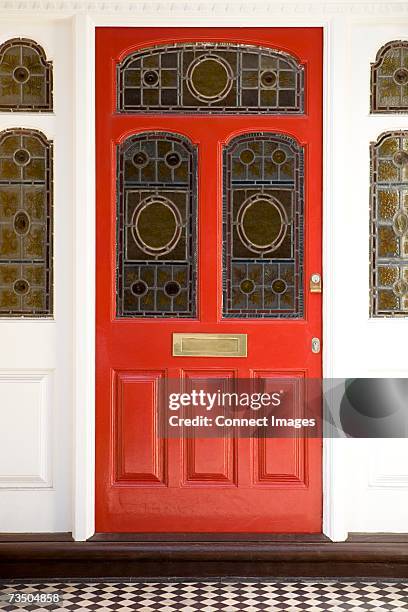 front door with stained glass windows - letterbox house stock pictures, royalty-free photos & images