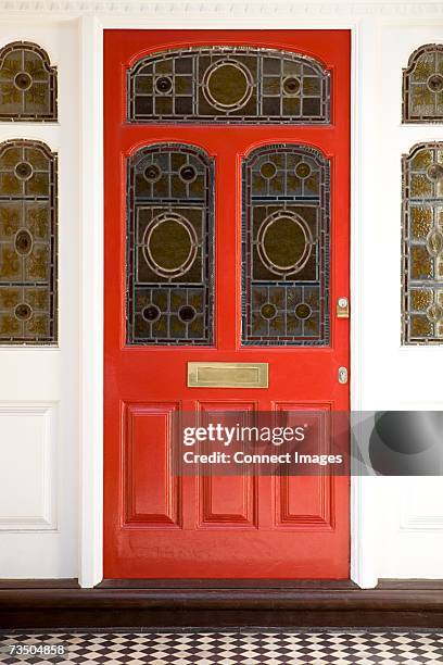 front door with stained glass windows - front door stock pictures, royalty-free photos & images