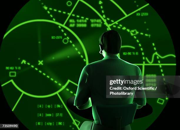 radar man, computer generated image - futuristic command center stock illustrations