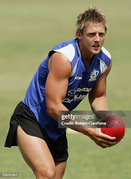 Daniel Harris of the Kangaroos in action during the Kangaroos AFL training session at Trinity Grammar School on March 7, 2007 in Melbourne, Australia.