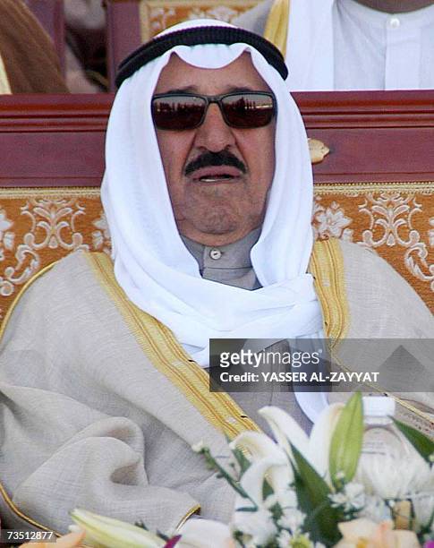 Emir of Kuwait Sheikh Sabah al-Ahmad al-Jaber al-Sabah attends a military parade in Kuwait City, 07 March 2007. The Gulf state displayed Apache...