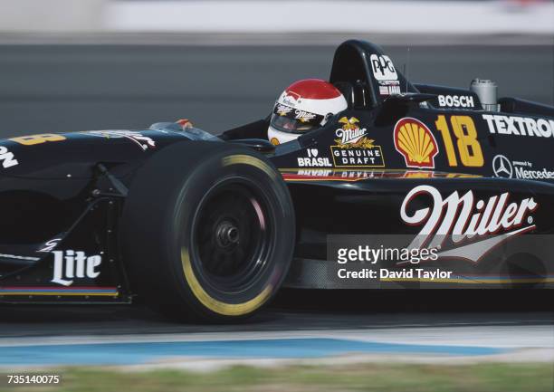 Bobby Rahal of the United States drives the MillerTeam Rahal Reynard 96i Mercedes-Benz IC108C V8t during practice for the Championship Auto Racing...