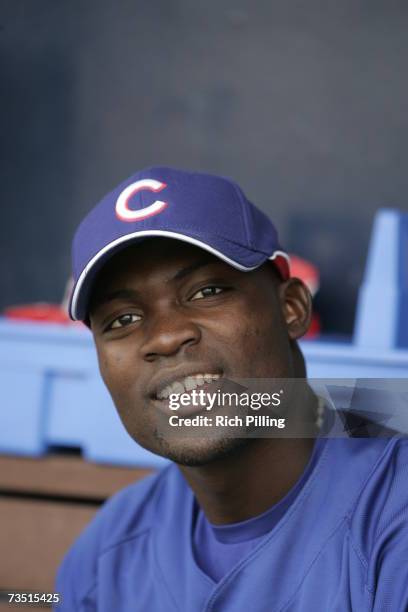 Felix Pie of the Chicago Cubs looks on prior to the game against the Seattle Mariners at Peoria Sports Complex in Peoria, Arizona on March 5, 2007....