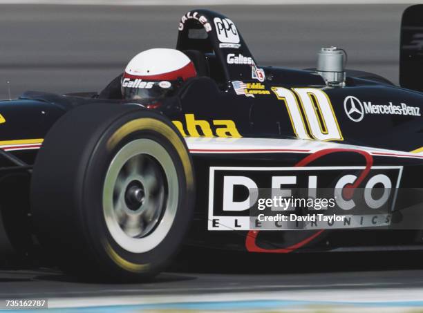 Eddie Lawson of the United States, former four-time Grand Prix motorcycle racing World Champion drives the Galles Racing Lola T96/00 Mercedes IC...