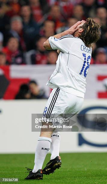 Antonio Cassano of Madrid reacts during the UEFA Champions League round of sixteen second leg match between Bayern Munich and Real Madrid at the...