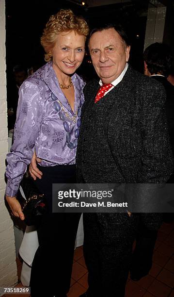 Lizzie Spender and Barry Humphries attend the closing party of The Neal Street Restaurant hosted by the Italian Ambassador Giancarlo Aragona at The...