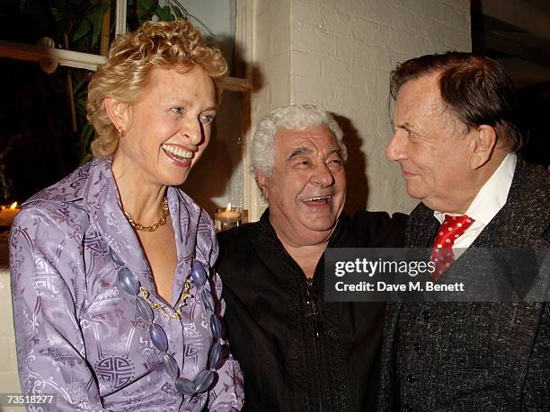 Lizzie Spender, Antonio Carluccio and Barry Humphries attend the closing party of The Neal Street Restaurant hosted by the Italian Ambassador...