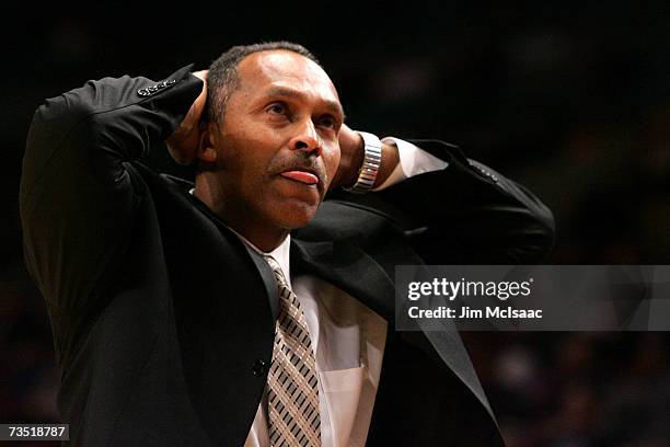 Head coach Norm Roberts of the St. Johns Red Storm looks on against the Marquette Golden Eagles during the first round of the Big East Championship...