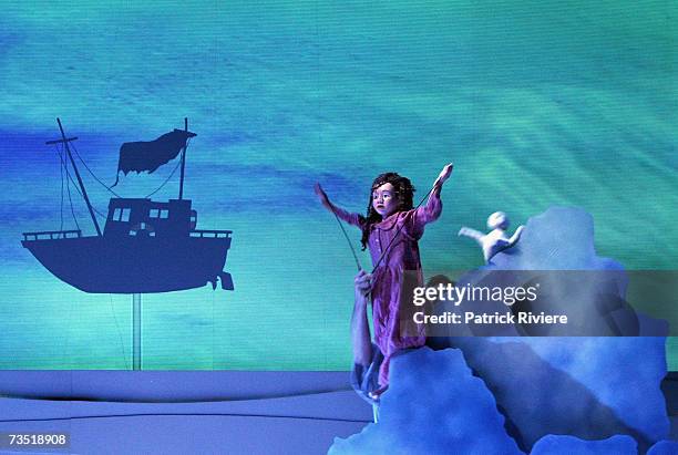 Puppeteers perform during the photo call for the new stage production "Lulie The Iceberg" at the Sydney Theatre on March 8, 2007 in Sydney,...