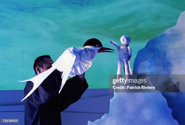 Actors and puppeteers perform during the photo call for the new stage production "Lulie The Iceberg" at the Sydney Theatre on March 8, 2007 in...