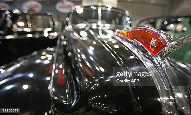 Moscow, RUSSIAN FEDERATION: Soviet Union ZIS-110 from 1946 with a Soviet emblem on a hood is shown at an exhibition of the cars from the Federal...