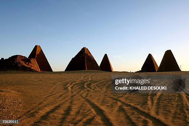 Picture taken 02 March 2007, shows the Royal pyramids, north of Khartoum, Sudan, built in Nubia about 800 years after the last Egyptian pyramid was...