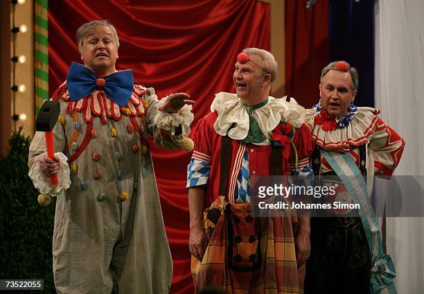 Comedians Christoph Zrenner, Andreas Bocherding and Norbert Heckner perform German politicians Horst Seehofer, Guenther Beckstein and Erwin Huber...