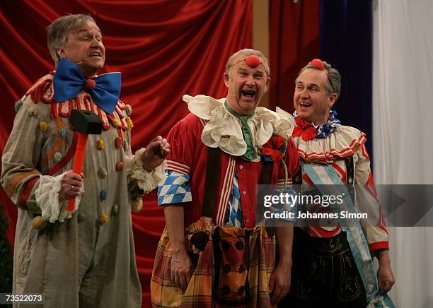 Comedians Christoph Zrenner, Andreas Bocherding and Norbert Heckner perform German politicians Horst Seehofer, Guenther Beckstein and Erwin Huber...