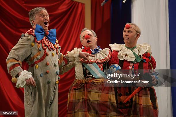 Comedians Christoph Zrenner, Norbert Heckner and Andreas Bocherding perform as German politicians Horst Seehofer, Guenther Beckstein and Erwin Huber...