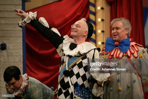 Comedians Stephan Zinner, Michael Lerchenberg and Christoph Zrenner perform as German politicians Markus Soeder, Edmund Stoiber and Horst Seehofer...