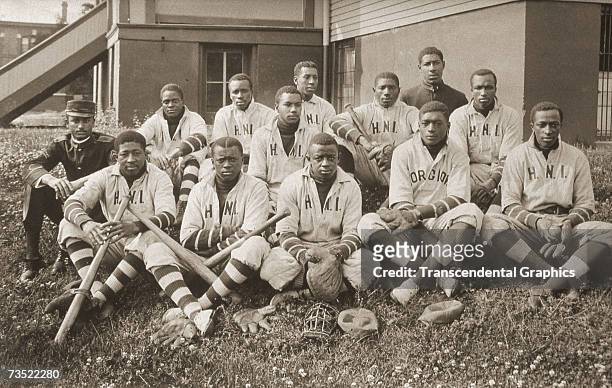 The African American Horglow Negro Institute baseball team poses for a portrait aroung 1905.