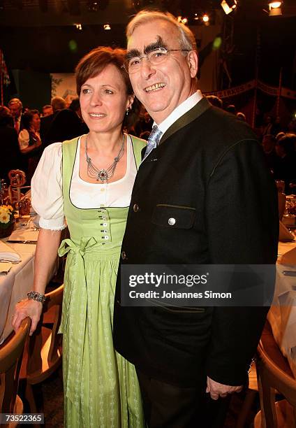 Former Finance Minister Theo Waigel and his wife Irene Epple-Waigel attend the Nockherberg beer hall as strong beer season kicks off on Munich's...