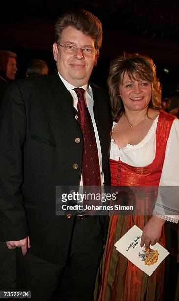 Stefan Schoerghuber and his wife Alexandra attend the Nockherberg beer hall as strong beer season kicks off on Munich's Nockherberg on March 8 in...