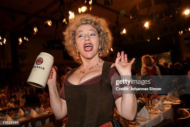 Comedian Veronika von Quast attends the Nockherberg beer hall as the Strong Beer Season kicks off on March 8 in Munich, Germany. Traditionally...