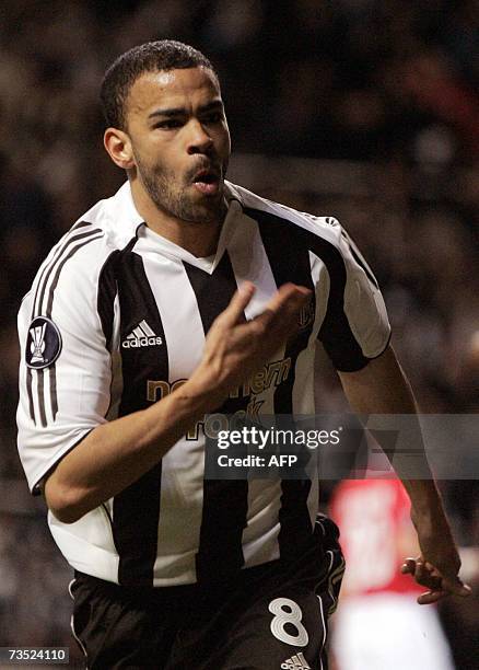 Newcastle's Kieron Dyer celebrates his goal during their UEFA Cup last 16 first leg match at St James' Park, in Newcastle, England, 08 March 2007....