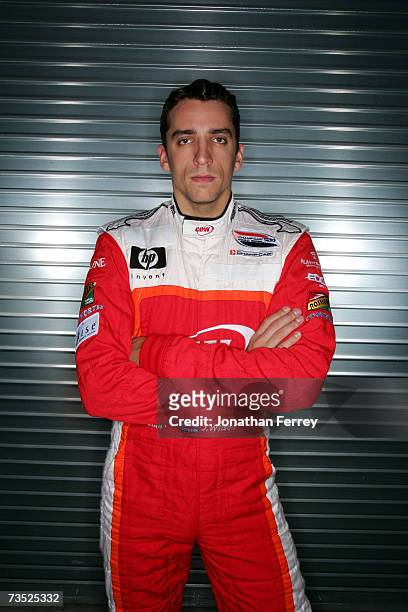 Justin Wilson driver of the RuSPORT Panoz poses for a portait during the Champ Car Spring Training Media Day on March 8, 2007 at Mazda Raceway Laguna...