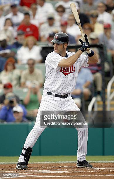 Joe Mauer#7 of the Minnesota Twins stands ready at bat during a Spring Training game against the Boston Red Sox on March 4, 2007 at Hammond Stadium...