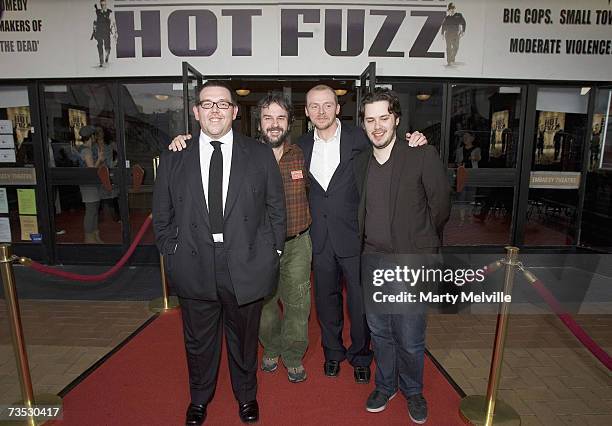 Nick Frost , New Zealand Director Peter Jackson, Simon Pegg and Hot Fuzz Director Edgar Wright attend the New Zealand premiere of new UK comedy "Hot...