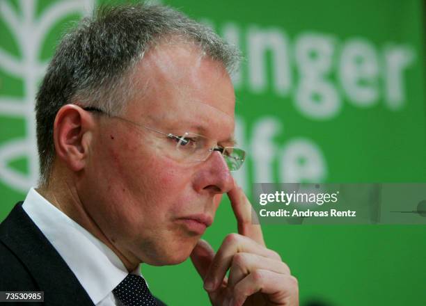 Hans-Joachim Preuss, General Director of Agro Action, or in German Welthungerhilfe looks on during a news conference on March 9, 2007 in Berlin,...