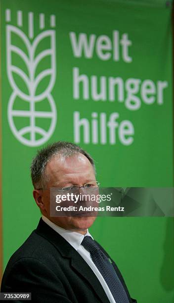 Hans-Joachim Preuss, General Director of Agro Action, or in German Welthungerhilfe looks on during a news conference on March 9, 2007 in Berlin,...