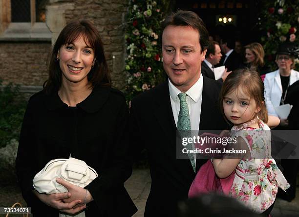 David and Samantha Cameron leave Christ Church Kensington with their daughter Nancy after attending the wedding of Alan Parker and Jane Hardman on...