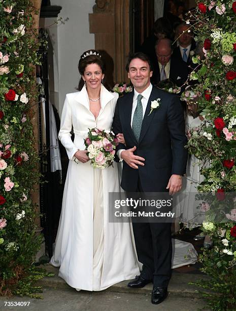 Alan Parker and Jane Hardman leave their wedding at Christ Church, Kensington on March 9 2007 in London, England. Gordon Brown also attended the...