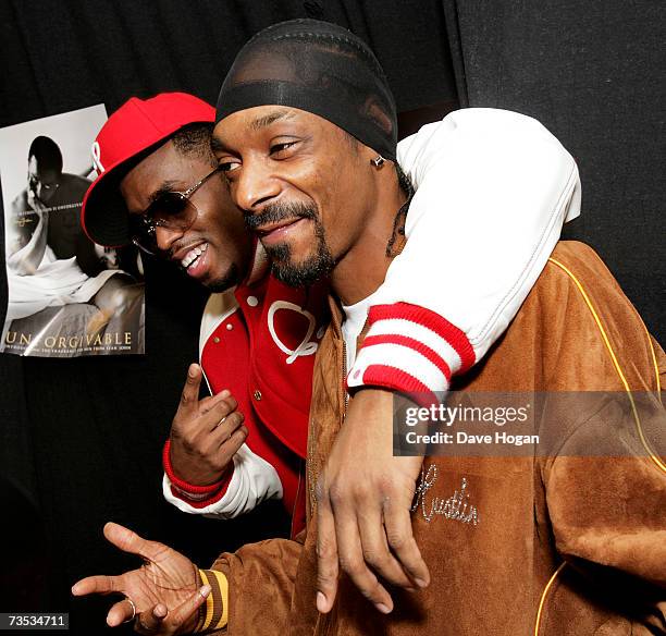 Diddy and Snoop Dogg attend a press conference to promote the P. Diddy and Snoop Dogg European Tour, held at the Hartwall Areena on March 9, 2007 in...
