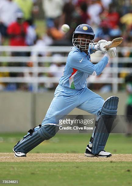 Dinesh Karthik of India in action during the ICC Cricket World Cup 2007 Warm Up Match between West Indies and India at the Trelawny Multi Purpose...