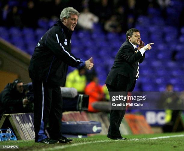 Billy Davies Manager of Derby County shouts from the side during the Coca-Cola Championship match between Birmingham City and Derby County at St...