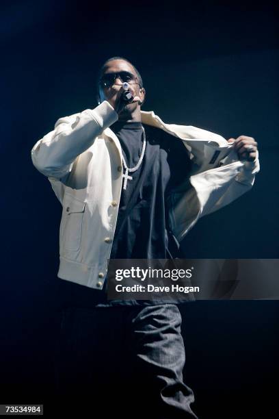 Recording artist P. Diddy performs on stage at the Hartwall Areena, on March 9, 2007 in Helsinki, Finland. This concert marks the beginning of the...