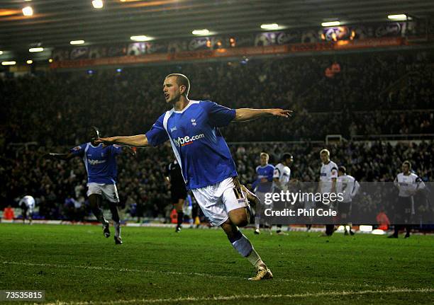 Rowan Vine of Birmingham City celebrates his goal against Derby County during the Coca-Cola Championship match between Birmingham City and Derby...