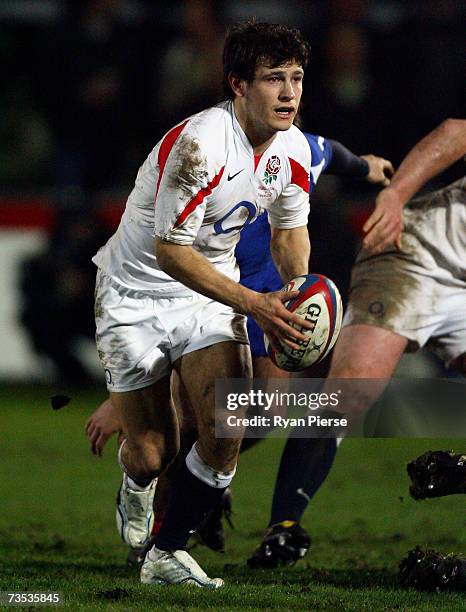 Danny Care of England in action during the Six Nations U21 match between England U20 and France U21 at Franklin's Gardens on March 9, 2007 in...