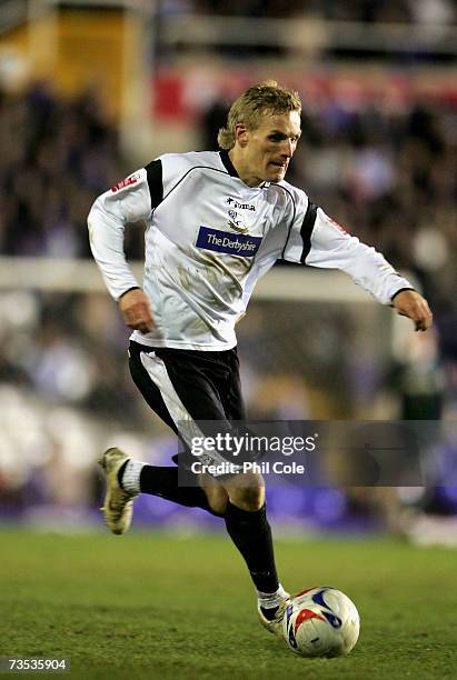 Gary Teale of Derby County runs with ball during the Coca-Cola Championship match between Birmingham City and Derby County at St Andrews on March 09,...