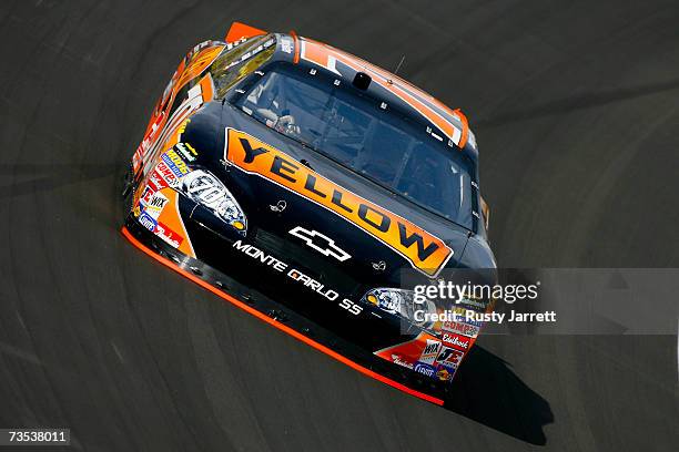 Johnny Suater, driver of the Yellow Transportation Chevrolet, drives during practice for the NASCAR Nextel Cup Series UAW-DaimlerChrysler 400 at Las...