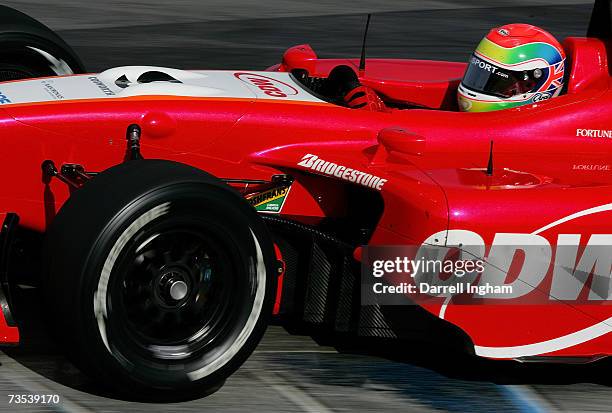 Justin Wilson drives the RuSPORT Panoz DP01 Cosworth during ChampCar World Series testing at the Mazda Raceway Laguna Seca on March 9, 2007 in...